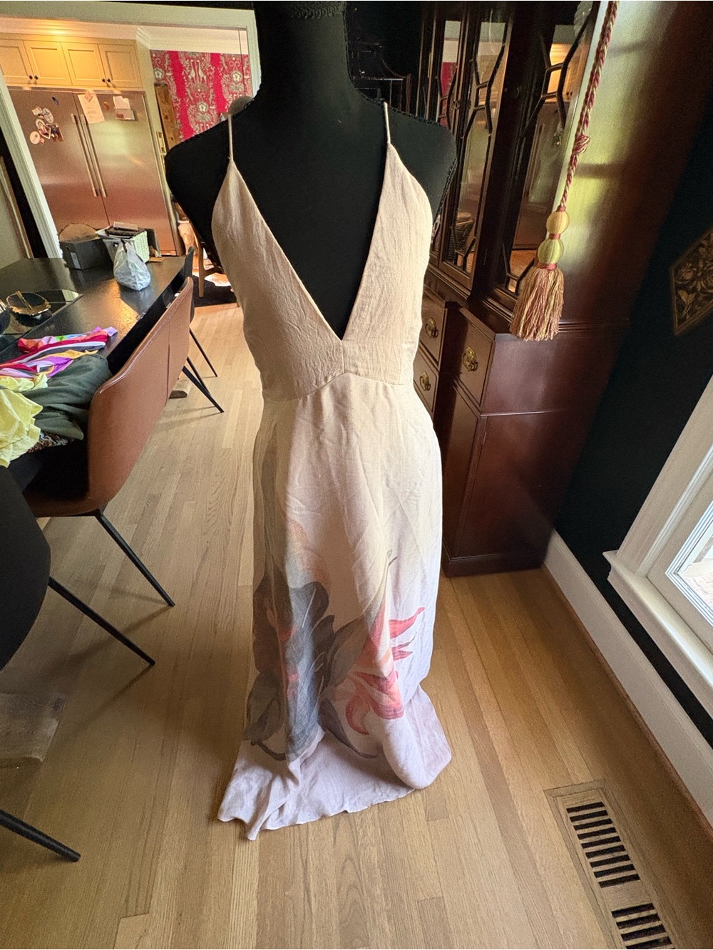 Blush pink V-Neck Floral Maxi Dress